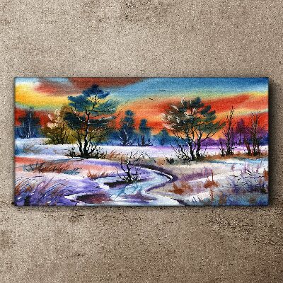 Canvas schilderij Een winterlandschap in regenboogkleuren