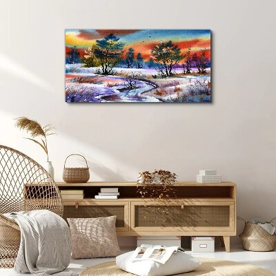 Canvas schilderij Een winterlandschap in regenboogkleuren