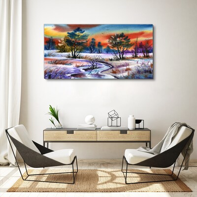 Canvas schilderij Een winterlandschap in regenboogkleuren