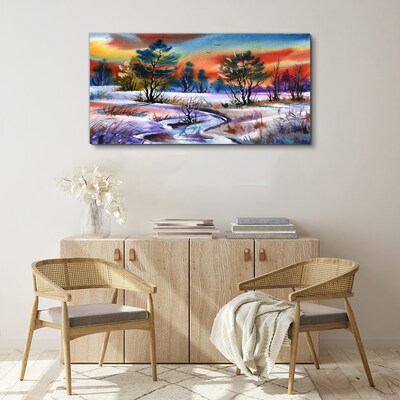 Canvas schilderij Een winterlandschap in regenboogkleuren
