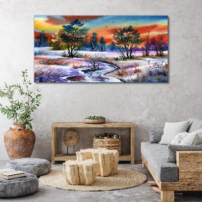 Canvas schilderij Een winterlandschap in regenboogkleuren
