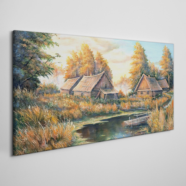 Canvas schilderij Een vredig landelijk landschap in de ochtend