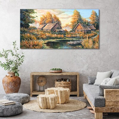 Canvas schilderij Een vredig landelijk landschap in de ochtend