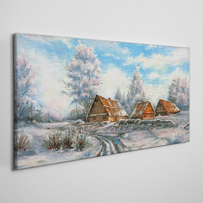 Schilderij op doek Winterlandschap met huisjes