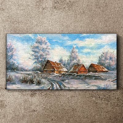 Schilderij op doek Winterlandschap met huisjes