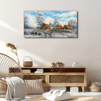 Schilderij op doek Winterlandschap met huisjes