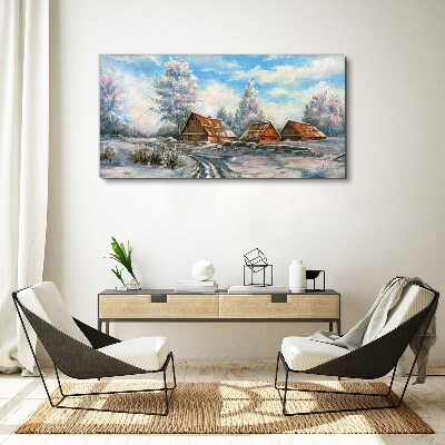 Schilderij op doek Winterlandschap met huisjes