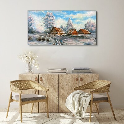 Schilderij op doek Winterlandschap met huisjes