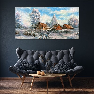 Schilderij op doek Winterlandschap met huisjes