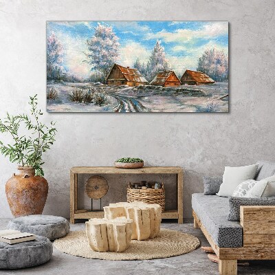 Schilderij op doek Winterlandschap met huisjes