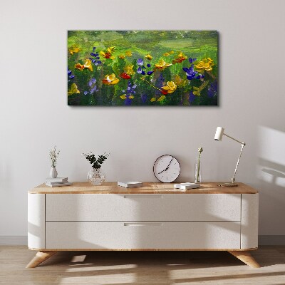 Canvas schilderij Een bloemenlandschap in lentekleuren