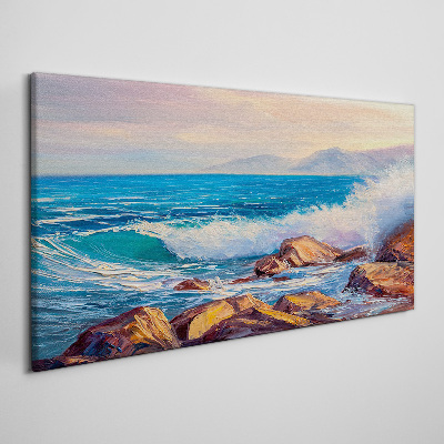 Foto op canvas Golven aan de kust bij zonsondergang