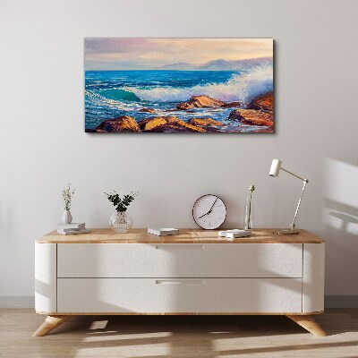 Foto op canvas Golven aan de kust bij zonsondergang