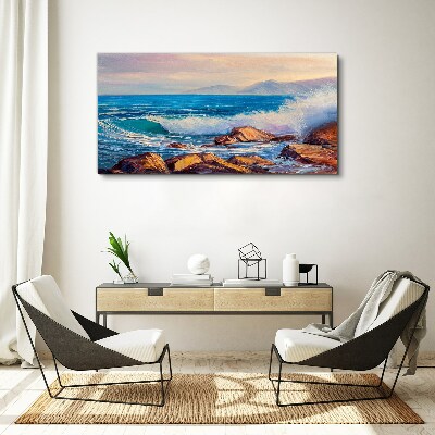 Foto op canvas Golven aan de kust bij zonsondergang