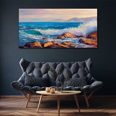 Foto op canvas Golven aan de kust bij zonsondergang