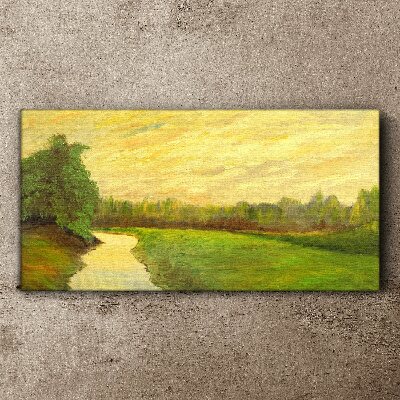 Foto op canvas Een vredig landschap met een rivier en bomen