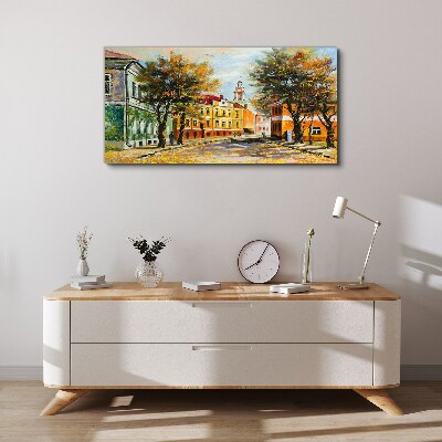 Schilderij op doek Herfststraat in kleuren