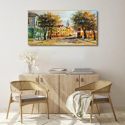 Schilderij op doek Herfststraat in kleuren