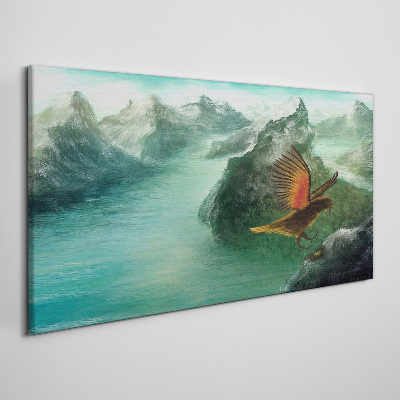 Canvas schilderij Adelaar boven een bergmeer