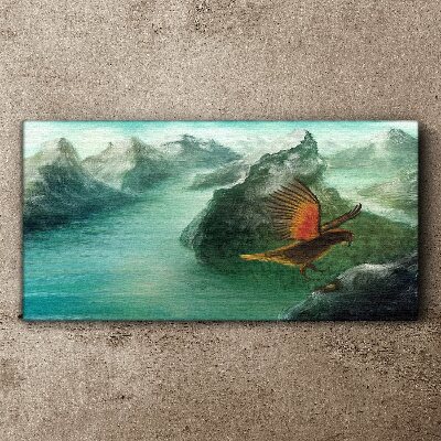 Canvas schilderij Adelaar boven een bergmeer