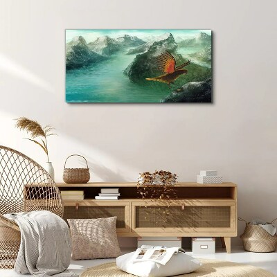 Canvas schilderij Adelaar boven een bergmeer