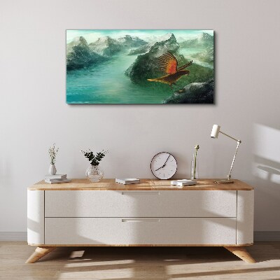 Canvas schilderij Adelaar boven een bergmeer