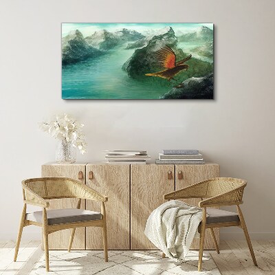 Canvas schilderij Adelaar boven een bergmeer