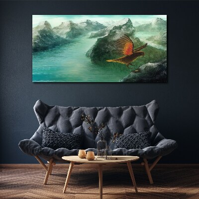 Canvas schilderij Adelaar boven een bergmeer