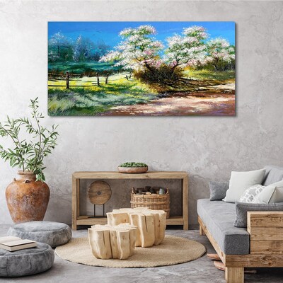 Canvas schilderij Lentelandschap met bloeiende bomen