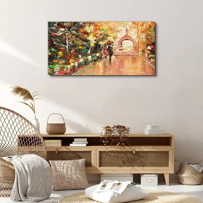 Canvas schilderij Herfststeegje met paraplu's