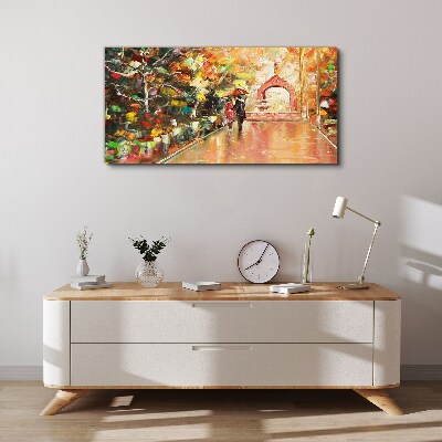 Canvas schilderij Herfststeegje met paraplu's