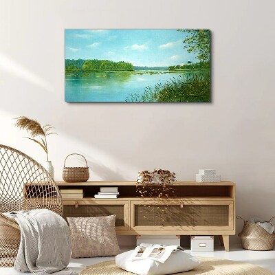 Schilderij op doek Een vredig landschap aan het water