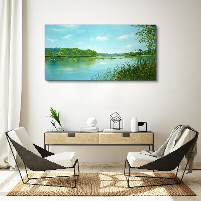 Schilderij op doek Een vredig landschap aan het water