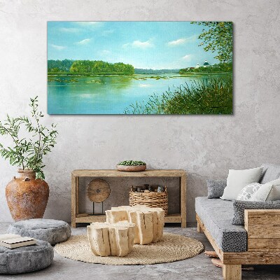 Schilderij op doek Een vredig landschap aan het water