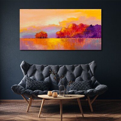 Foto op canvas Kleurrijke zonsondergang over de weide
