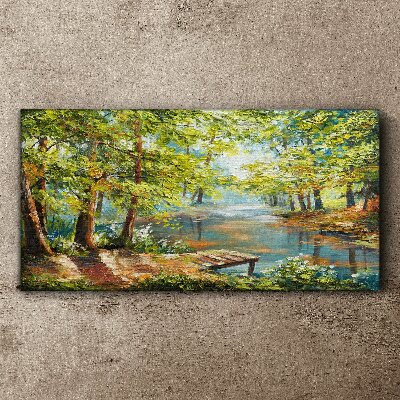 Schilderij op doek Een vredig boslandschap aan het meer