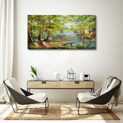 Schilderij op doek Een vredig boslandschap aan het meer