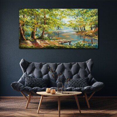 Schilderij op doek Een vredig boslandschap aan het meer