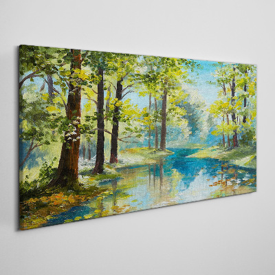 Foto op canvas Een vredig boslandschap aan het water