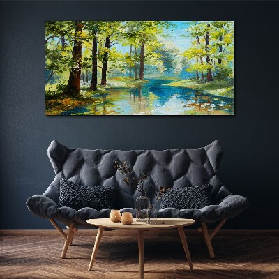 Foto op canvas Een vredig boslandschap aan het water