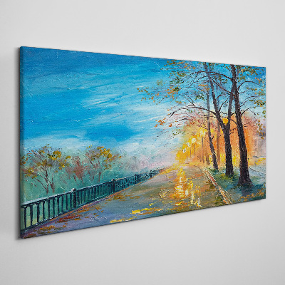 Canvas schilderij Herfststeegje in de zon