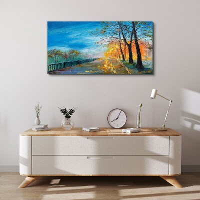 Canvas schilderij Herfststeegje in de zon