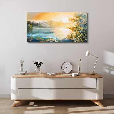 Schilderij op doek Ochtendrust aan de rivier