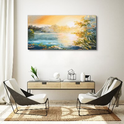 Schilderij op doek Ochtendrust aan de rivier