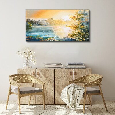 Schilderij op doek Ochtendrust aan de rivier