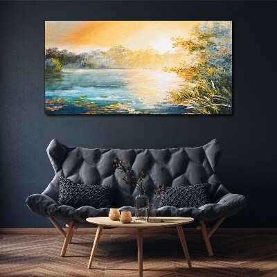 Schilderij op doek Ochtendrust aan de rivier