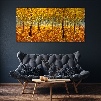 Schilderij op doek Gouden bos in herfstaura