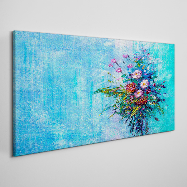 Canvas schilderij Bloemencompositie op een blauwe achtergrond