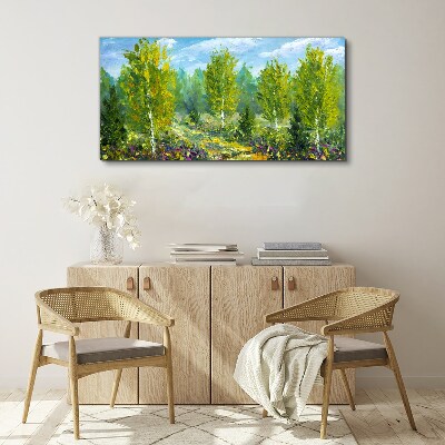 Canvas schilderij Lentebomen in het groen