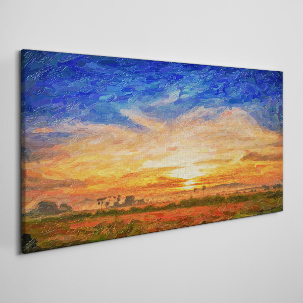 Schilderij op doek Zonsondergang over het landelijke landschap